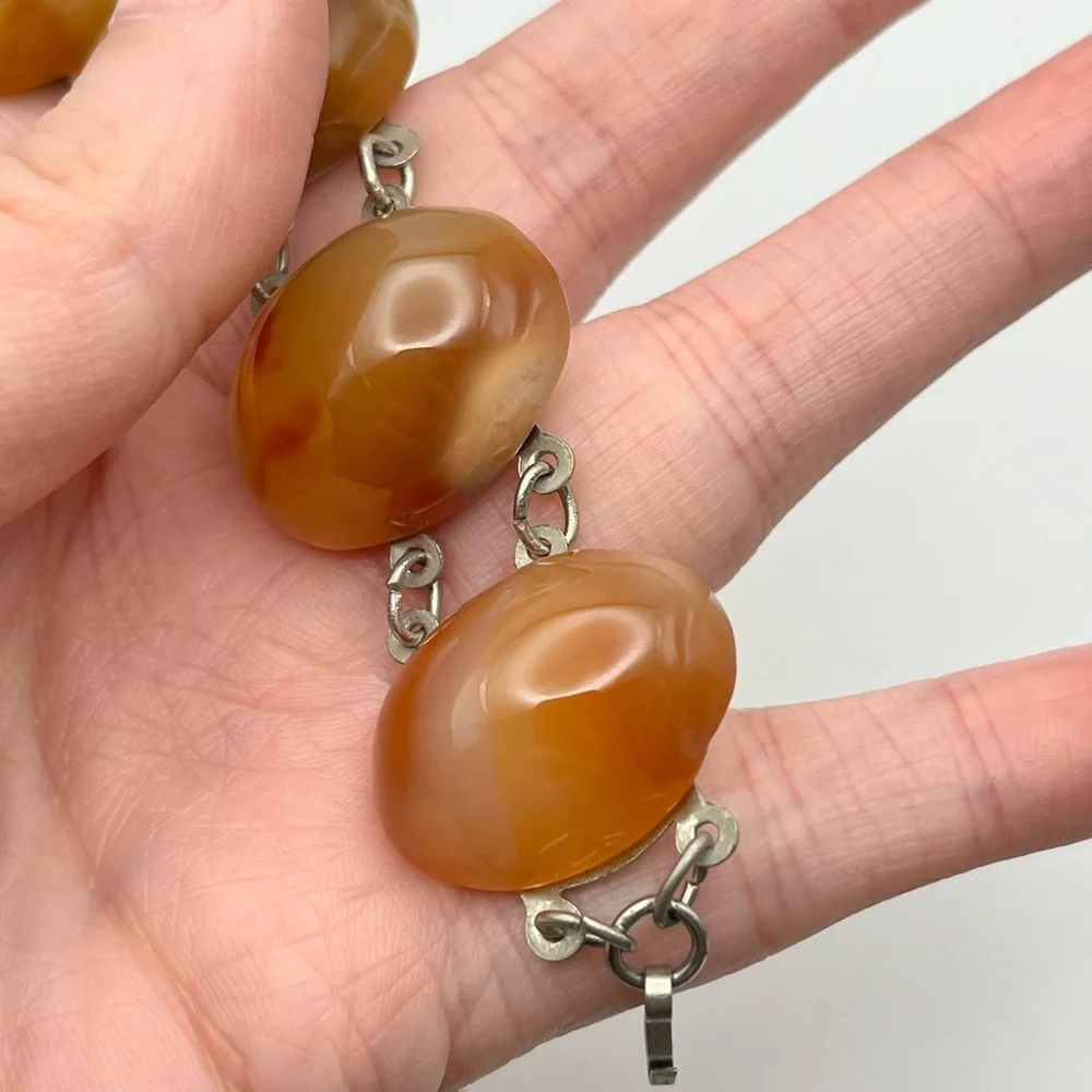 Vintage Large Chunky Carnelian Agate Link Bracelet - Picture 11 of 16